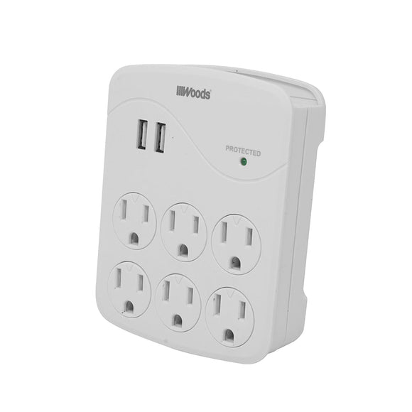 Woods® 6-Outlet Surge Tap With 2 USB Ports