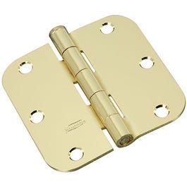 Door Hinge, Interior, Round-Edge, Bright Brass, 3.5-In.