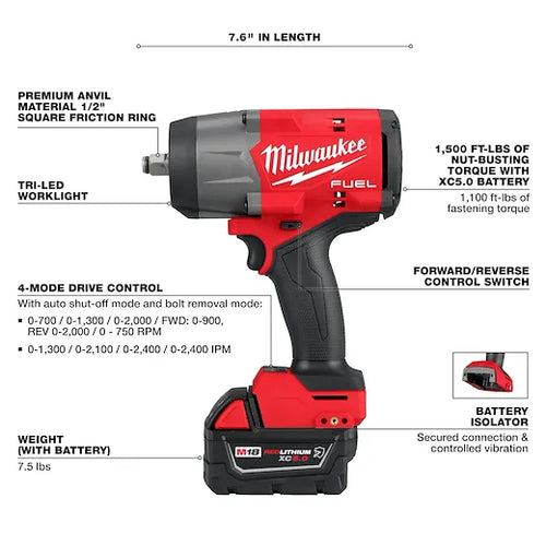 Milwaukee M18 FUEL™ 1/2 High Torque Impact wrench w/ Friction Ring Kit