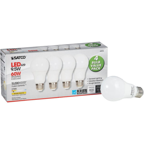 Satco 60W Equivalent Warm White A19 Medium LED Light Bulb (4-Pack)