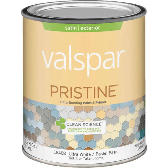 Valspar Pristine 100% Acrylic Paint & Primer Satin Exterior House Paint, Ultra White/Pastel Base, 1 Qt.