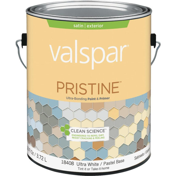 Valspar Pristine 100% Acrylic Paint & Primer Satin Exterior House Paint, Ultra White/Pastel Base, 1 Gal.