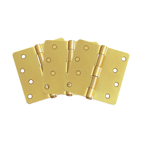 Design House Door Hinge in Satin Brass, 4-Inch, 3-Pack