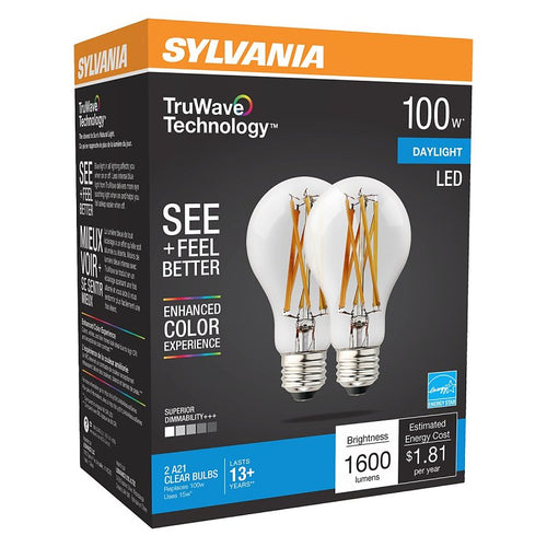 Sylvania 49828 Natural LED Bulb, General Purpose, A21 Lamp, 100 W Equivalent, E26 Lamp Base, Dimmable, Clear