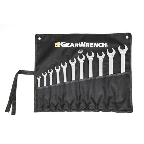 GearWrench 11 Piece 12 Point Long Pattern Combination SAE Wrench Set with Tool Roll