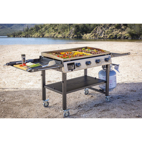 Pit Boss 4 Burner Portable Griddle Deluxe with Foldable Side Shelf Lightweight