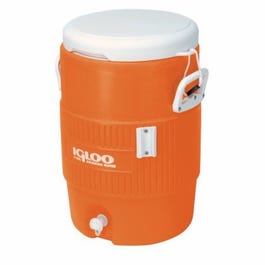 Beverage Jug, Orange With White Seat-Top Lid & Handles, 5-Gallons