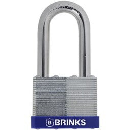Brinks Commercial 50mm Laminated Steel Keyed Padlock with 2” Shackle, 2-Pack - Chrome Plated with Hardened Boron Steel Shackle