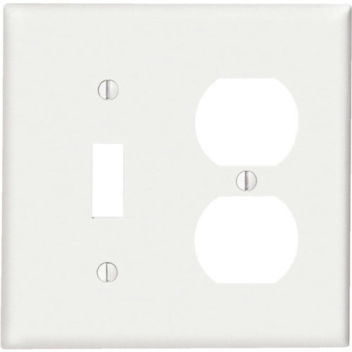 Leviton Commercial Grade 2-Gang Thermoplastic Single Toggle/Duplex Outlet Wall Plate, White