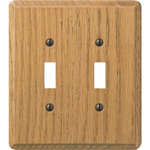 Amerelle 2-Gang Solid Oak Toggle Switch Wall Plate, Light Oak
