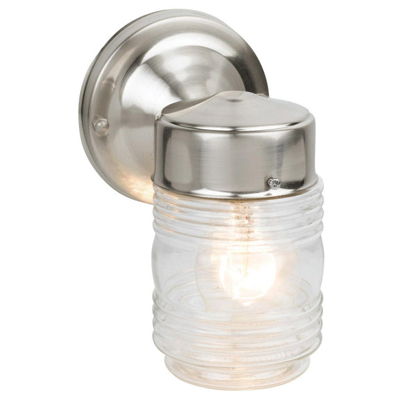 Design House Outdoor Wall-Mount Jelly Jar Lantern Sconce in Satin Nickel (17